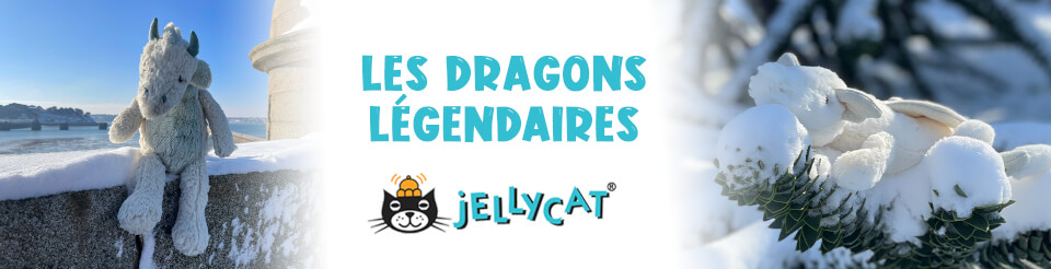 Dragons Jellycat en peluche : Snow Dragon, Olive, Paprika Dragon